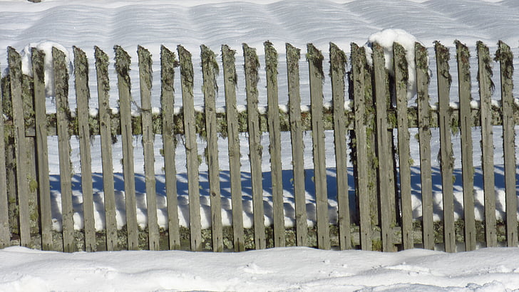 plot, sníh, dřevěný plot, blednou, zahradní plot, vymezení, samostatné