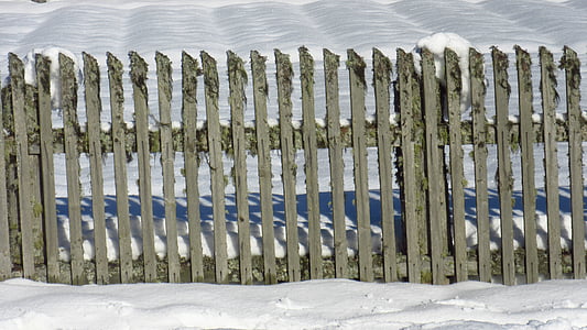 паркан, сніг, дерев'яного паркану, paling, паркан саду, розмежувати, окремі