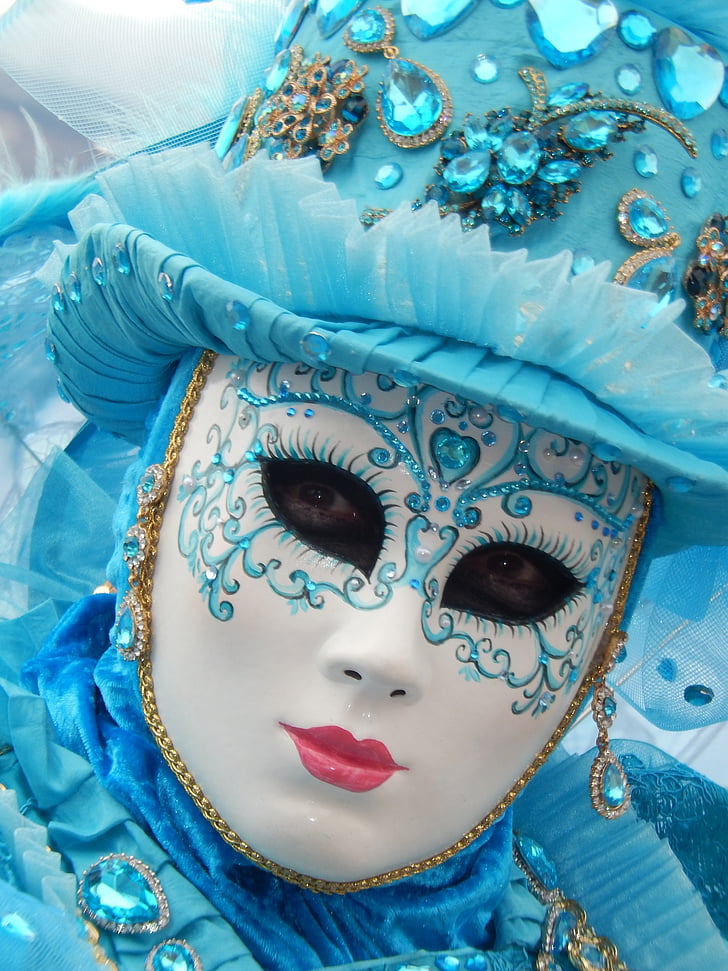 sinine, mask, karneval, Veneetsia - Itaalia, mask – varjata, kostüüm, reisil karneval