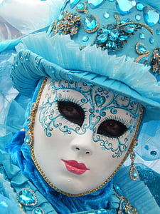modrá, maska, Karneval, Benátky - Itálie, maska - převlek, kostým, Karneval na cestách