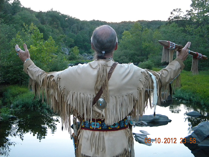nativo americano, cortejando a flauta, Regalia, cênica, adoração, do lado de fora, culturas