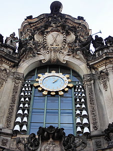 clock, dresden, building, architecture, church, tower, time