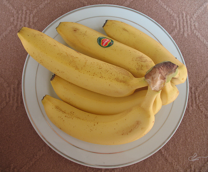 banana, fruit, plate, yellow
