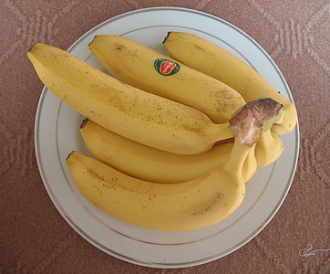 banan, owoce, Płyta, żółty