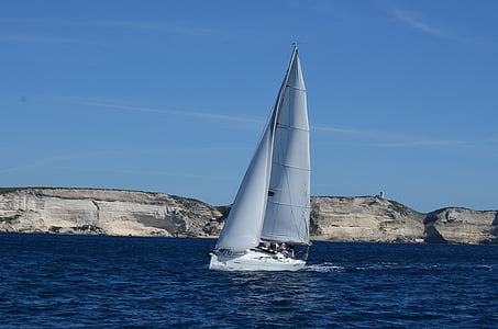 sailing boat, corsica, sea, france, coast, water, nature