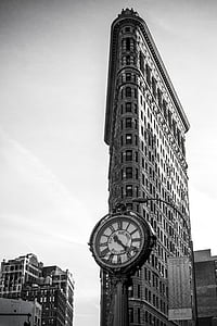 žehlička, Architektúra, hodiny, New york, budova, čierna a biela, mrakodrap