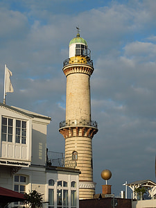 Warnemünde, svetilnik, nebo, Baltskega morja, obala, oblaki, stolp