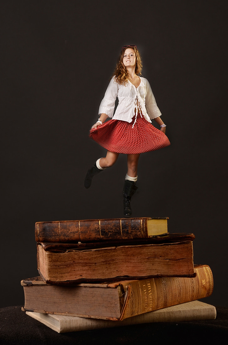 llibres, noia, Ballet de, estudiants