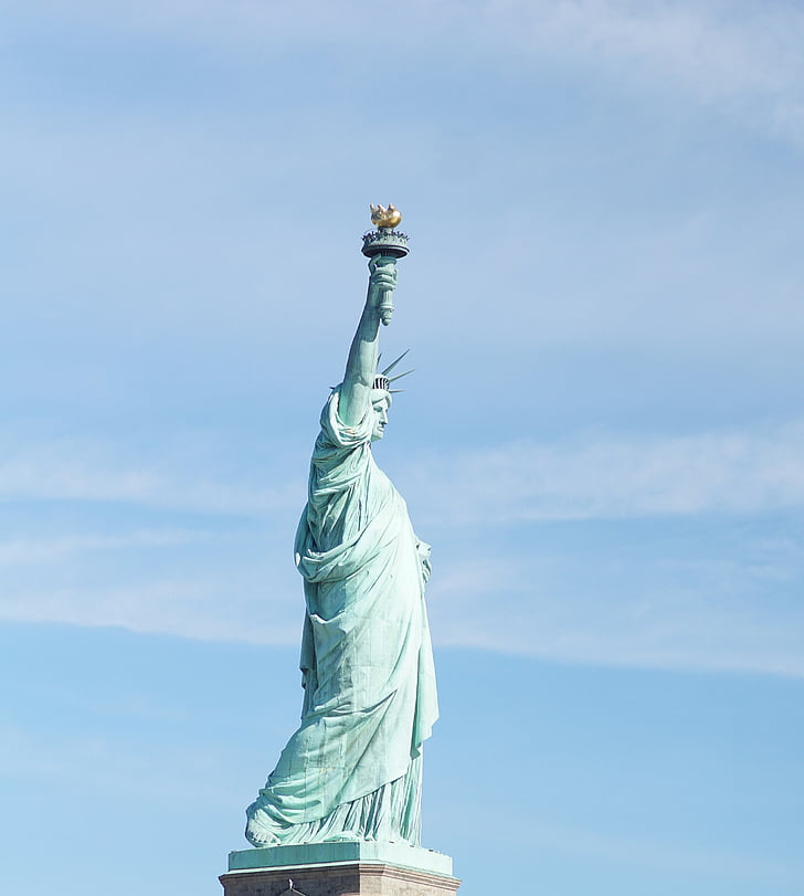 low, angle, photography, statue, liberty, new, york