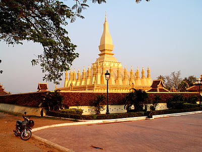 gyllene pagod, Pagoda, Wat pha-att luang, Vientiane, Laos, monumentet, buddhismen