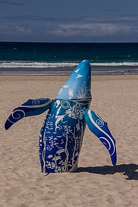 Whale, modell, blå, vit, mönster, keramiska, skulptur