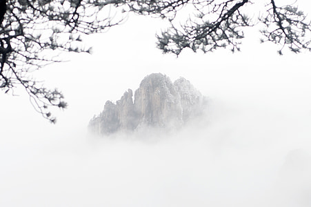 Huangshan, inverno, montagne, una nebbia di cognome