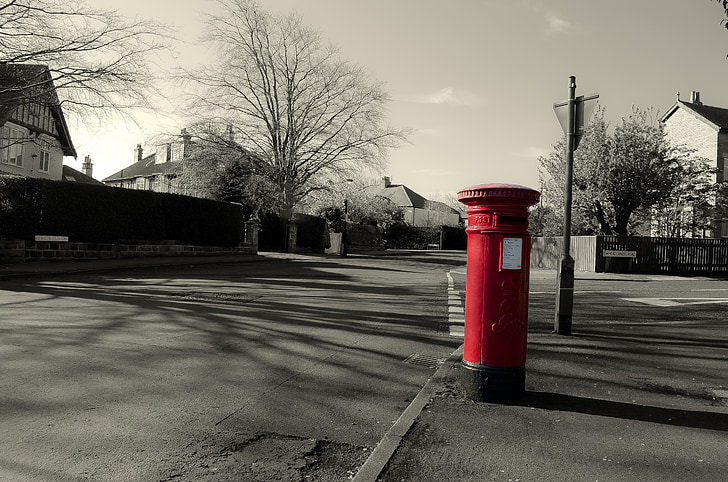Poštanski sandučić, Crveni, Engleska, arhitektura, poslovni, simbol, slova