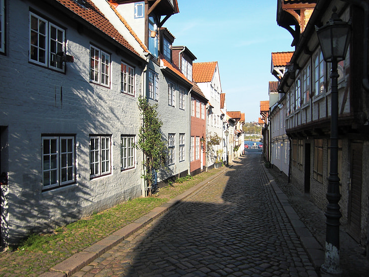 Oluf-samson-gang, Flensburg, Mar Báltico, Porto, Costa, cidade velha, centro da cidade