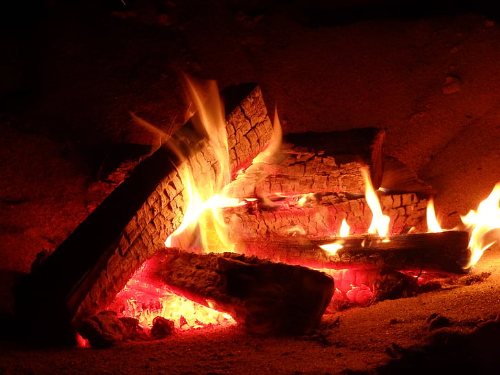 crackle, campfire, fire, logs, flame, heat, wood