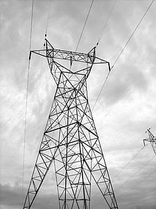 elektrické, věž, moc, průmyslové, počasí, bouře, pylon