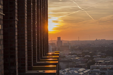 Berlin, tempat Potsdam, matahari terbenam, bangunan, senja, cahaya, atmosfer