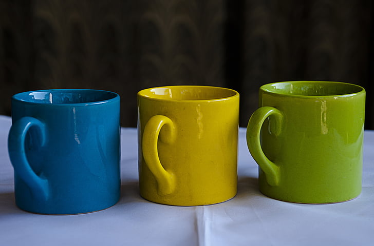 tasses, argila de Xina, chinaware, Copa, blau, verd, groc