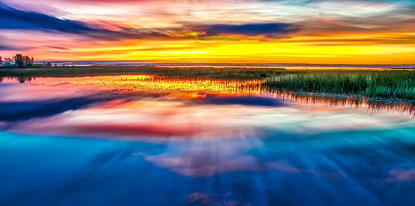 Rusland, zonsondergang, schemering, mooie, Lake, water, reflecties