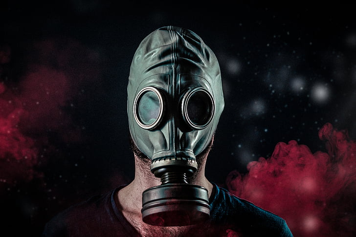 plin, maska, toksični, kemijski, lice, rat, opasnost