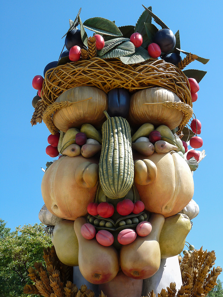 skulptur, Giant, Arcimboldo, frugt, fire årstider