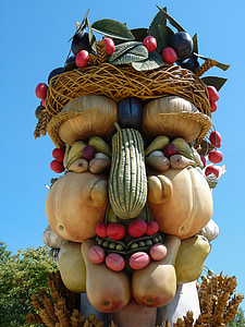 escultura, gigante, Arcimboldo, frutas, quatro estações