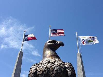 Đại bàng, Texas, lá cờ, Mỹ, bầu trời xanh, tác phẩm điêu khắc, Đài tưởng niệm
