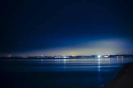 lys, natt, sjøen, Sopot, royalty bilder