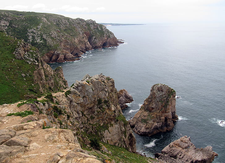 portugal, cliff, rock, coast, sea, ocean, water