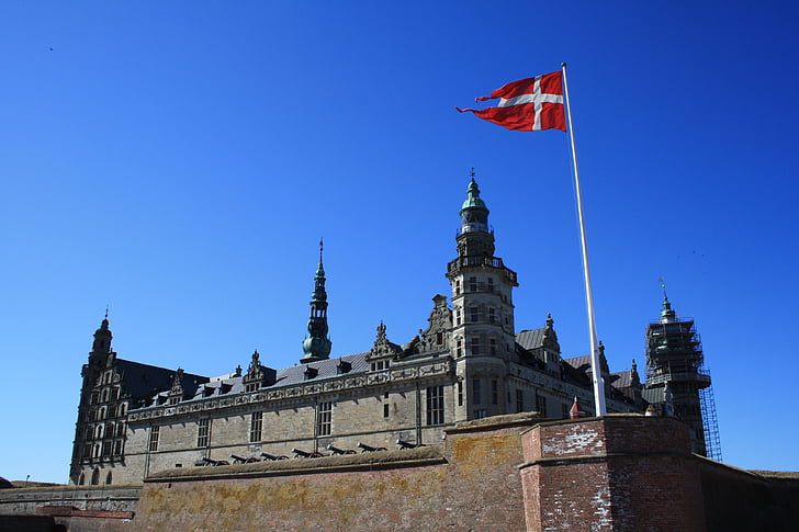 Castelo de Kronborg, Danneborg, Hamlet, Elsinore, arquitetura, lugar famoso, Bandeira