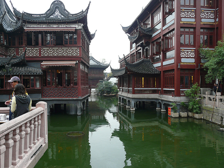 Asien, Kina, Shanghai, gamle bydel, bygning, arkitektur