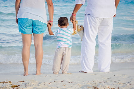 barn, kjærlighet, poteter, stranden, fellesskap, far, holder hånden