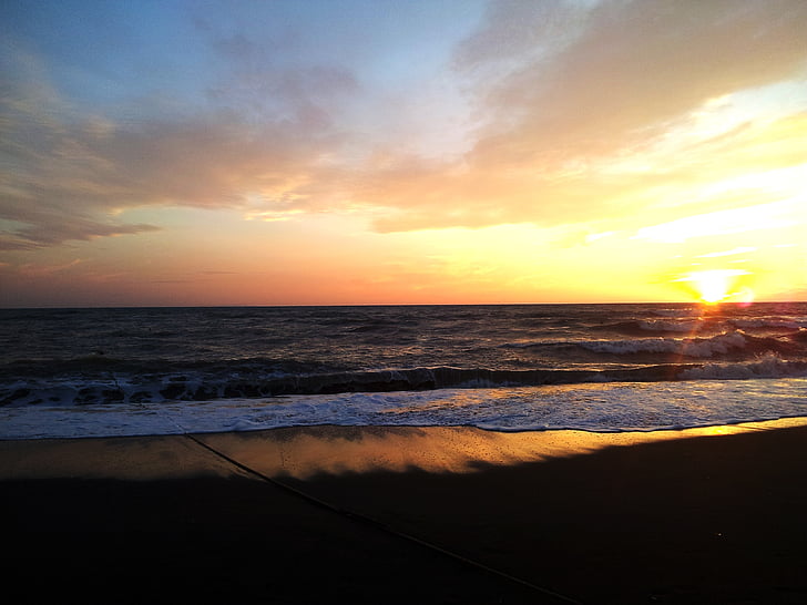 puesta de sol, mar, Playa, Horizon, cielo, paisaje, Italia