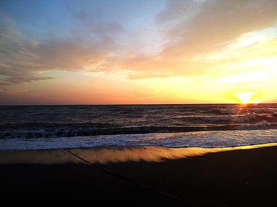 solnedgång, havet, stranden, Horisont, Sky, landskap, Italien