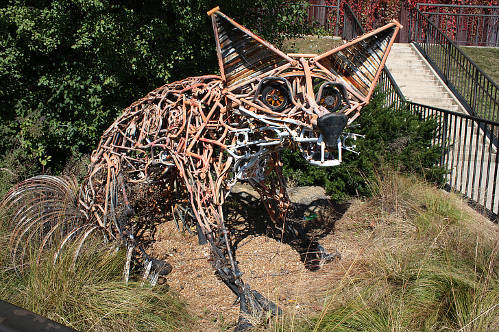 fox, steampunk, sculpture, metal