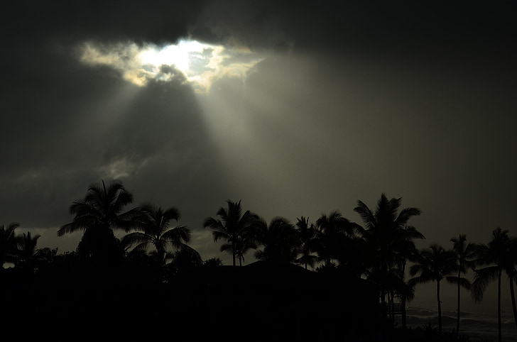cel, núvols, sol, raigs sol, fosc, tempesta, Hawaii