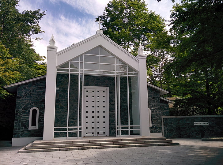 Karuizawa, Nagano, kapell, skogen, arkitektur, religion, Cross