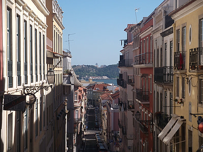 Lisboa, calle, ciudad, edificios, Tajo, Portugal, Rivert