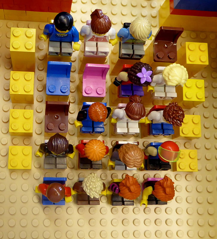 blocchetti di LEGO, assemblati, elementi costitutivi, colorato, plastica, figure, cinema
