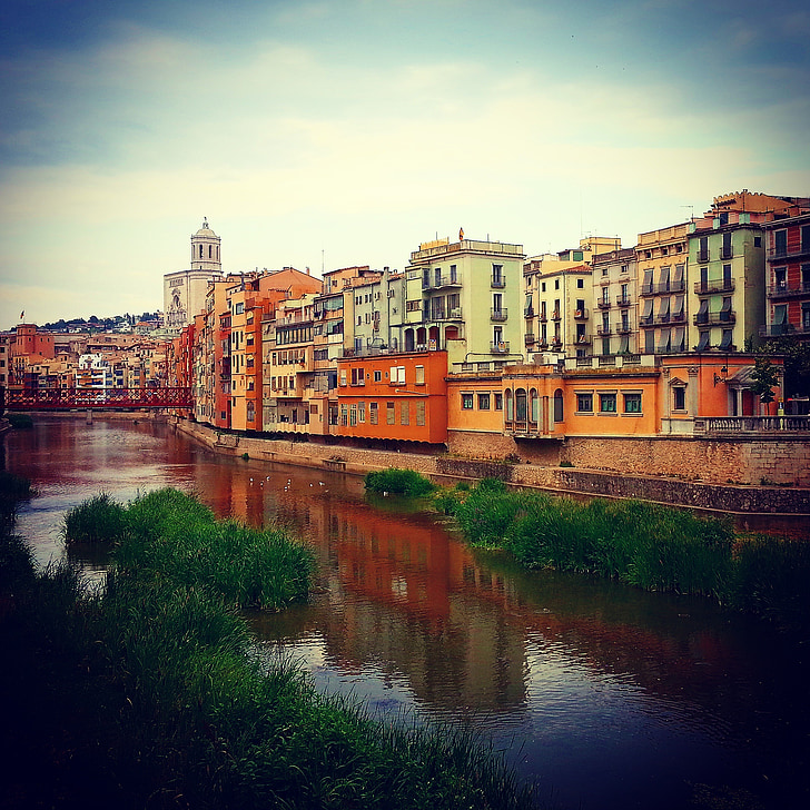 Girona, Onyar, landskap, Italien, floden Arno, arkitektur, Europa