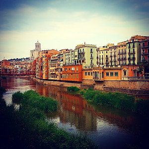 Girona, Оняр, пейзаж, Италия, река Арно, архитектура, Европа