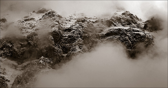 mountains, mountain, switzerland, alpine, snow, fog, winter