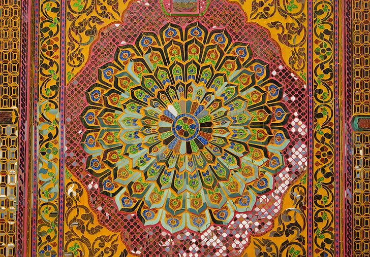 mosaico de, caleidoscopio, patrón de, colorido, budismo, decoración, Myanmar