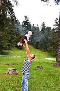 기쁨, 아빠, 아기, 베이브, 가족, 자연, photoshoot