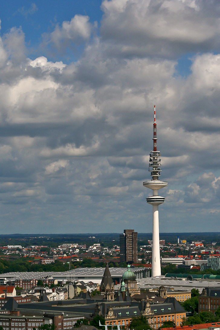hamburg, tv tower, building, technology, city, sky, germany