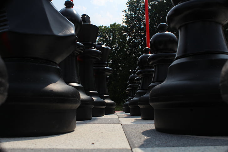 chess, chess board, chess pieces, black and white