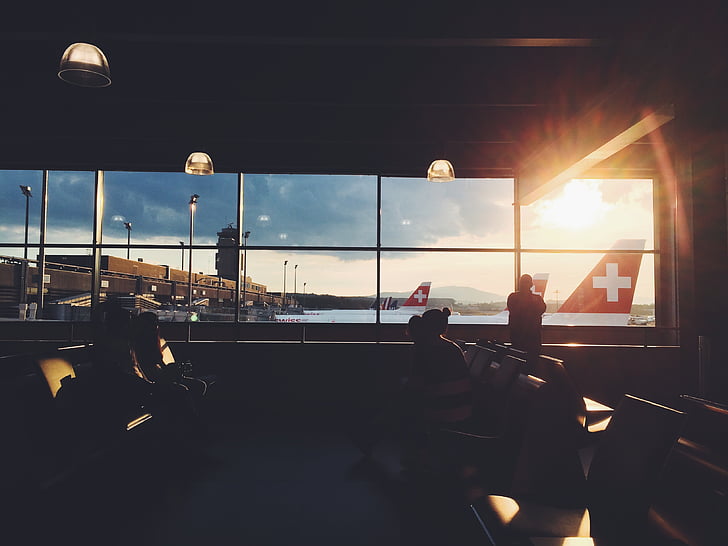 Lotnisko, dzień, czas, osoba, światło, Swiss, pomieszczeniu