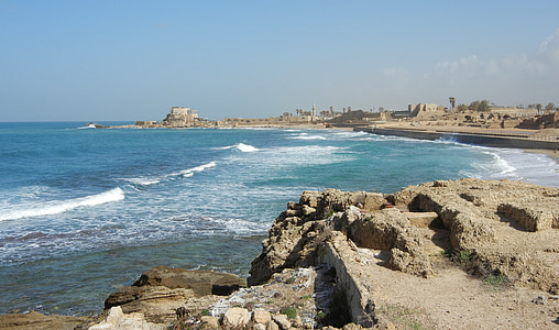 Césarée, Israël, port, romain, océan, mer, plage