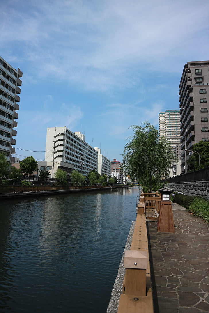 小名木川, Koto, 東大島, canal, Rio urbano, arquitetura, cena urbana