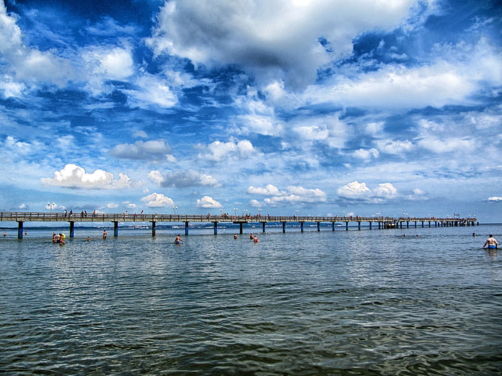 Binz, Saksamaa, Pier, taevas, pilved, Sea, Ocean